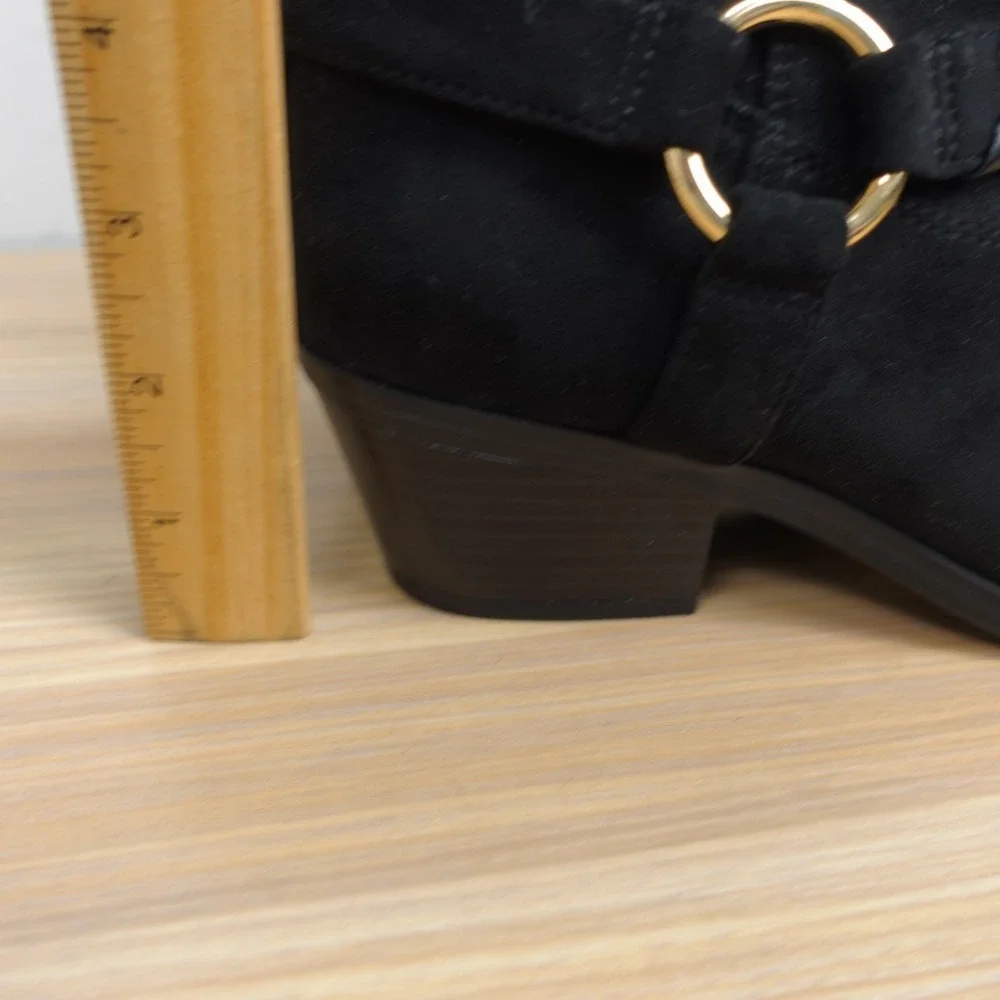 Western Boho Suede Ankle Boots Womens 6 Black Biker Indie Harness DV Dolce Vita
